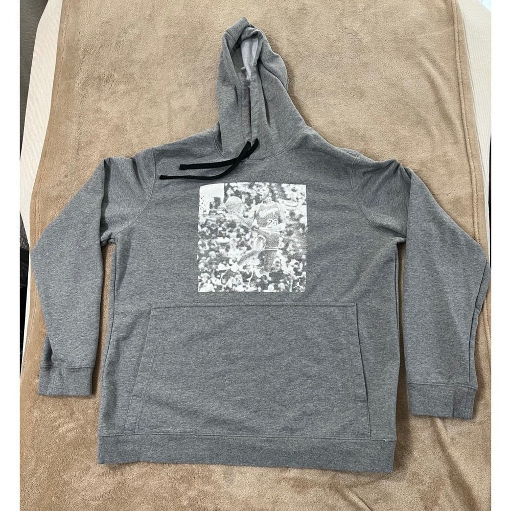 Air Jordan Dri-fit Fleece Hoodie Sweatshirt Mens L Gray Pullover Long Sleeve EUC